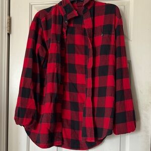 Red and Black Plaid Button-Up Shirt